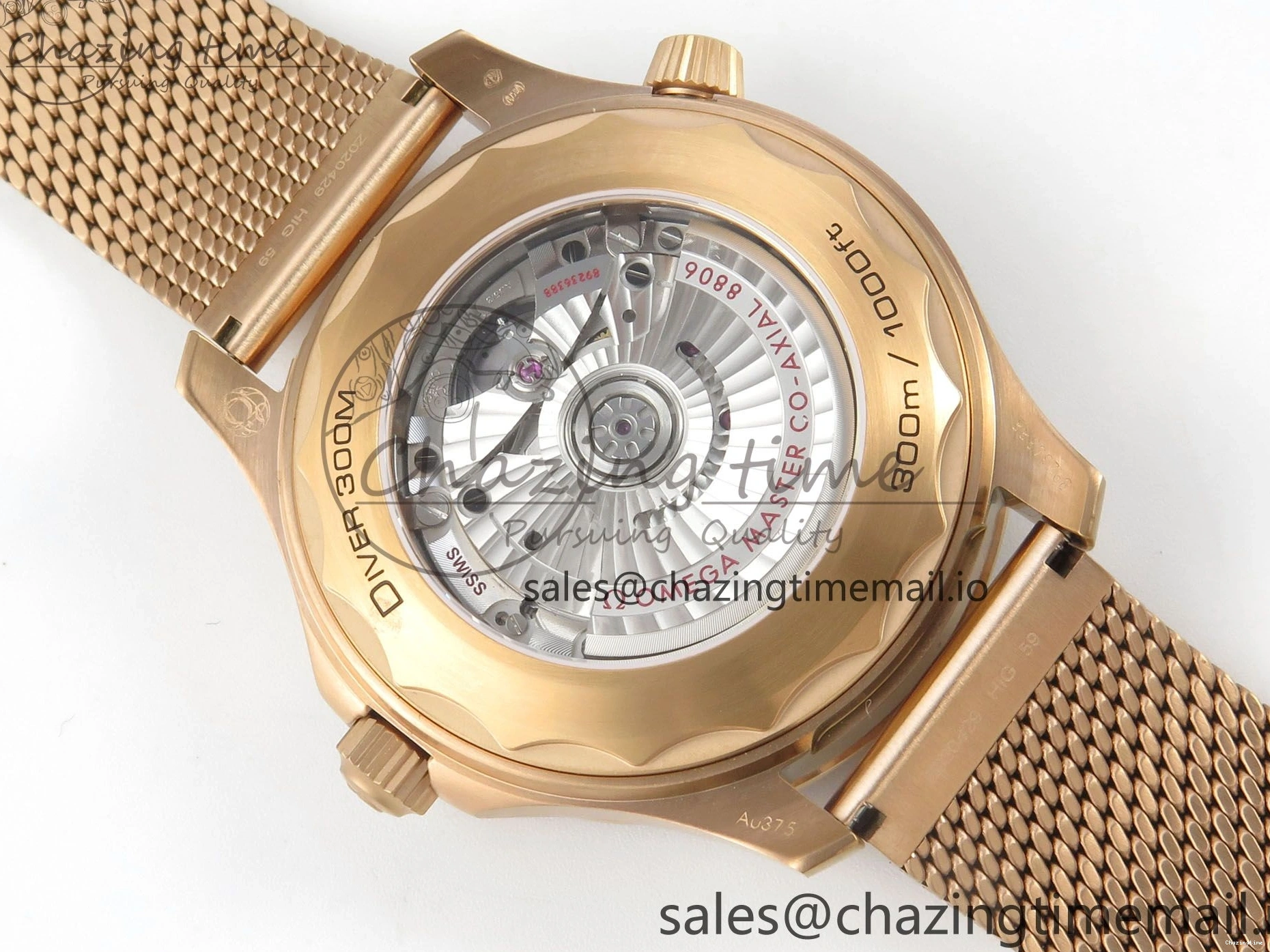 0322 Stylish Seamaster 300M Diver Rose Gold VSF 1:1 Best Edition Black Dial on Mesh Bracelet A 7662